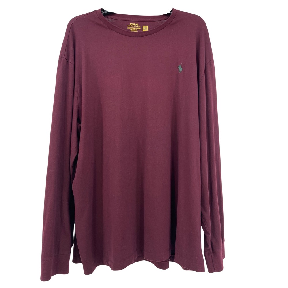 Polo Ralph Lauren Mens XXL Classic Fit Long Sleeve T-Shirt Burgundy Maroon Pony